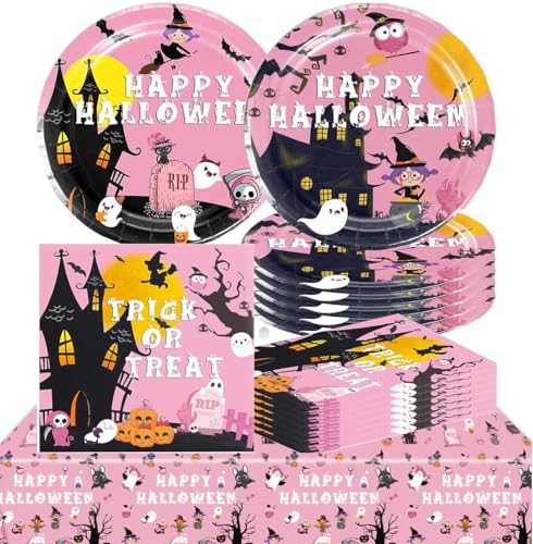 JUNBAOYYDS Halloween Pappteller Geburtstag Partygeschirr, Pappteller, für Kinder Geburtstag Party Supplies (Rosa) von JUNBAOYYDS