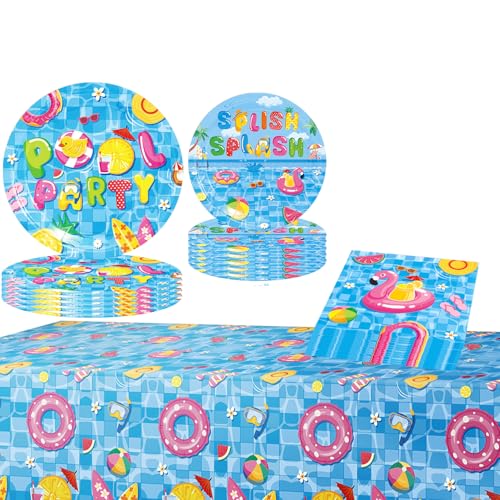 JUNBAOYYDS Pool Partygeschirr Set, Pool Geburtstag Partyzubehörsets, Partygeschirr Kindergeburtstag, Pappgeschirr Pappteller Becher Servietten für Kindergeburtstag Geburtstagsdeko 10 Gäste (grün) von JUNBAOYYDS