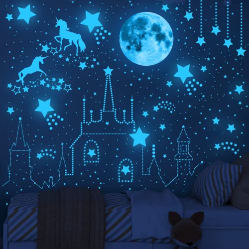 Leuchtende Sterne für Kinderzimmer Deko, Leuchtsterne Kinderzimmer,Leuchtsterne Selbstklebend Wandsticker, Perfekt für Kinder Kindergarten Schlafzimmer Wohnzimmer (blau) von JUNBAOYYDS