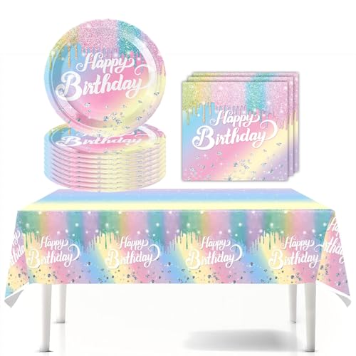 Regenbogen Partygeschirr, Macaron Regenbogen Diamant Pappteller Set Pappteller, Geburtstag Deko Set, Partydekoration Geschirr Party Supplies Set (Verlauf) von JUNBAOYYDS