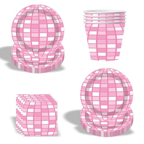 Partygeschirr Set, Geburtstag Deko Set, Partygeschirr Kindergeburtstag Dekoration, Geburtstag Deko Set, Partydekoration Geschirr Party Supplies Set (Rosa Weiß-2) von JUNBAOYYDS
