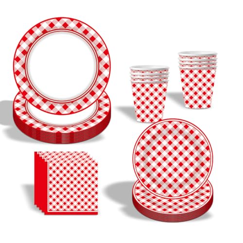 Partygeschirr Set, Geburtstag Deko Set, Partygeschirr Kindergeburtstag Dekoration, Geburtstag Deko Set, Partydekoration Geschirr Party Supplies Set (Rot-Rot) von JUNBAOYYDS