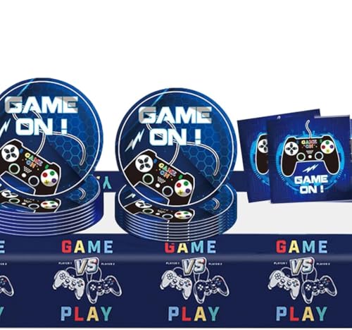 Partygeschirr Set, Geburtstag Deko Set, Partygeschirr Kindergeburtstag Dekoration, Geburtstag Deko Set, Partydekoration Geschirr Party Supplies Set (blau schwarz-2) von JUNBAOYYDS