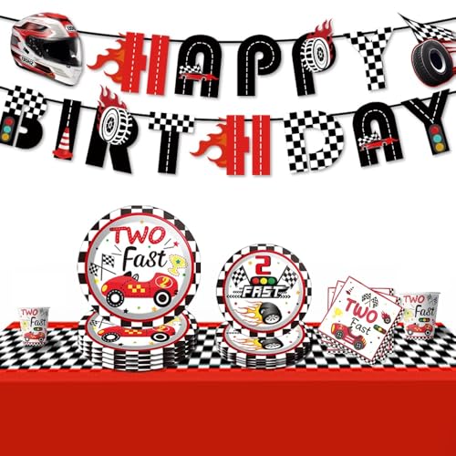 Rennwagen-Partyzubehör für Jungen, Race Car Birthday Decoration, Geburtstag Deko Set, Partydekoration Geschirr Party Supplies Set (rot) von JUNBAOYYDS