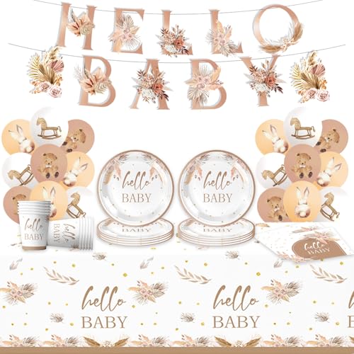 Partygeschirr Set, Partygeschirr, Party Zubehör Party Dekoration Kindergeburtstag Deko, für Kinder Geburtstagsfeier Deko Tisch Geburtstag Set für Kinder Mädchen Jungen (BABY-6) von JUNBAOYYDS