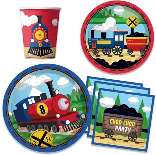 Zug Gebutstag Party Set, Partygeschirr, Zug Geburtstag Party Supplies, für Kinder Geburtstagsfeier Deko Tisch Geburtstag Set für Kinder Mädchen Jungen (Puddle Jumper) von JUNBAOYYDS