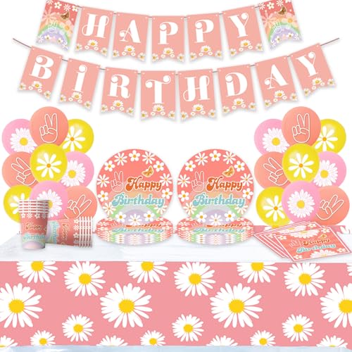 Regenbogen Geburtstag Babyparty Deko Mädchen, Regenbogen Partygeschirr Garten Geburtstagsparty Kindergeburtstag Deko Boho Geburtstag Party Set Tischdeko (rosa weiß-3) von JUNBAOYYDS