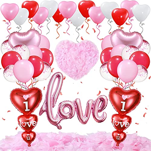 Valentinstag Ballon Set，Valentinstag Dekoration Deko Set,Groß Love Folienballon,Herzluftballons, Valentinstag Konfetti Ballons Romantische Liebe Deko (bright red) von JUNBAOYYDS