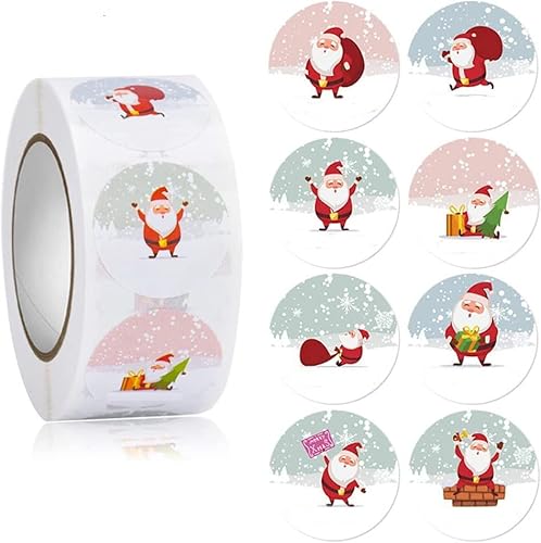 Weihnachtsaufkleber Rolle, Etiketten Aufkleber Weihnachten, 500 Stück Weihnachtsaufkleber Rund, Karte Geschenkbox Paket Siegeletikett, für DIY handgemachte Grußkarten, Pakete, Bonbontüten (Weiß) von JUNBAOYYDS