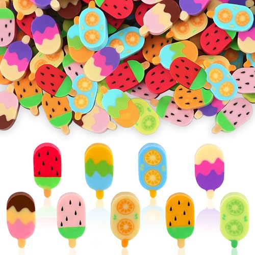 JUNEBRUSHS 150 Stück Eiscreme-Mini-Radiergummis für Kinder, Großpackung, süße Radiergummis in Fruchtform für Schule, Klassenzimmer, Preise, Hausaufgaben, Belohnungen, Geschenke, Partygeschenke von JUNEBRUSHS