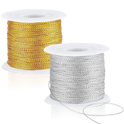 JUNEBRUSHS 218 Yards Weihnachts-Metallschnur, Weihnachtskordel, Goldschnur, Aufhänger zum Basteln, Band, Metallschnur für Ornamente, Hängedekoration, Schmuckherstellung, Geschenkpapier (Gold, Silber) JUNEBRUSHS 218 Yards Weihnachts-Metallschnur, Weihnachtskordel, Goldschnur, Aufhänger zum Basteln, Band, Metallschnur für Ornamente, Hängedekoration, Schmuckherstellung, Geschenkpapier (Gold, Silber) von JUNEBRUSHS