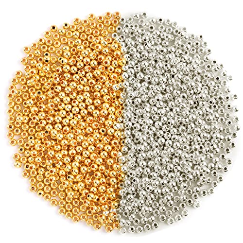 JUNEBRUSHS Goldenen Silber Perlen, 1500 Stück 4mm Runde Perlen zum Auffädeln Mini Perlen für DIY Armbänder Halskette Schmuckherstellung Bastelbedarf JUNEBRUSHS Goldenen Silber Perlen, 1500 Stück 4mm Runde Perlen zum Auffädeln Mini Perlen für DIY Armbänder Halskette Schmuckherstellung Bastelbedarf von JUNEBRUSHS