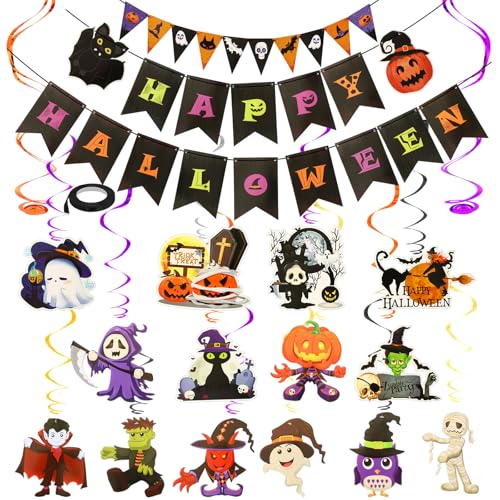 Halloween Party Deko, Kinderparty Dekoration Set Girlande Hängende Spiralen Ziehflagge Wimpel Halloween Deko Innen für Partys, Bars, Klassenzimmer Mädchen Jungen Halloween Party Deko, Kinderparty Dekoration Set Girlande Hängende Spiralen Ziehflagge Wimpel Halloween Deko Innen für Partys, Bars, Klassenzimmer Mädchen Jungen von JUNEBRUSHS