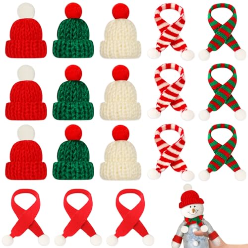 JUNEBRUSHS Mini Weihnachtsmütze und Schal Set, 18 Stücke Klein Nikolausmütze mit Schal Mini Weihnachtsdeko für Tischdeko Flaschendeko Puppenzubehör von JUNEBRUSHS