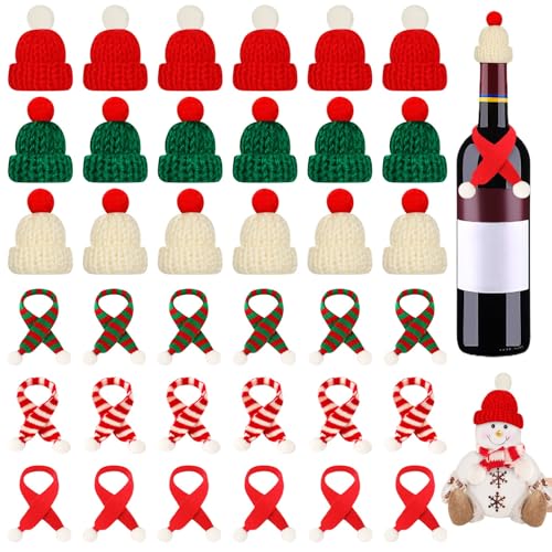 JUNEBRUSHS Mini Weihnachtsmütze und Schal Set, 36 Stücke Klein Nikolausmütze mit Schal Mini Weihnachtsdeko für Flaschendeko Tischdeko Puppenzubehör von JUNEBRUSHS