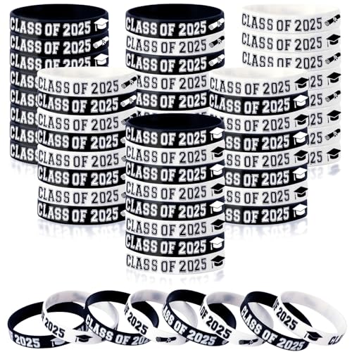 JUNEBRUSHS Silikon-Armbänder für Schüler und Lehrer, Klasse 2025, Universität, Kindergarten, Seniorenabschluss, Partyzubehör, 64 Stück (2 Stile) von JUNEBRUSHS