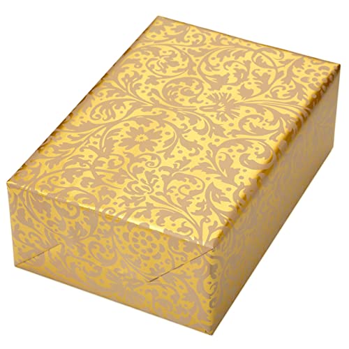 Geschenkpapier Hochzeit, 1 Rolle 50 cm x 50 m, 70 g/qm, Brokat gold Geschenkpapier in crème, auf Perlglanz veredeltem Fond. Geschenkpapier Weihnachten, Weihnachtsgeschenkpapier. von JUNG SCHÖNER VERPACKEN