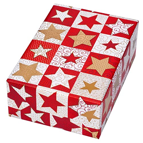 Geschenkpapier Weihnachten, Motiv Silent Night, 50 cm x 50 m, Sterne in Gold und Rot auf hochwertigem 70 g/qm-Papier. Weihnachtsgeschenkpapier. von JUNG SCHÖNER VERPACKEN