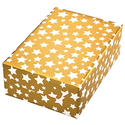Geschenkpapier Weihnachten Sterne, Motiv Diadem Gold/Recycling, 50 cm x 50 m, Sterne-Design in Gold auf weißem 80 g/qm Recycling-Papier. Weihnachtsgeschenkpapier. von JUNG SCHÖNER VERPACKEN