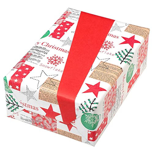 Geschenkpapier Weihnachten vintage, weihnachtliche Motive in Grün und Rot, 50 cm x 50 m, hochwertiges Recycling Premium-Papier 70 g/qm, Weihnachtsgeschenkpapier. von JUNG SCHÖNER VERPACKEN