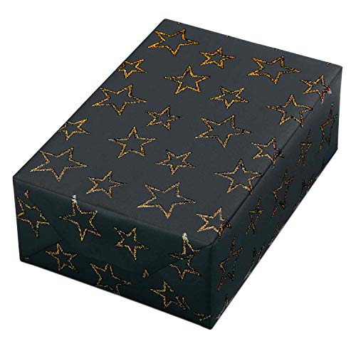 Geschenkpapier Weihnachten, 6 Rollen 75 x 150 cm, 70 g/qm, Glitzer-Sterne gold. von JUNG SCHÖNER VERPACKEN