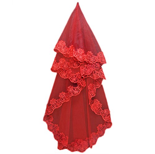 JUNGEN Spitze Brautschleier Kleid Braut Hochzeitsdekoration Zubehör 150cm, Rot (Rot-150cm) von JUNGEN