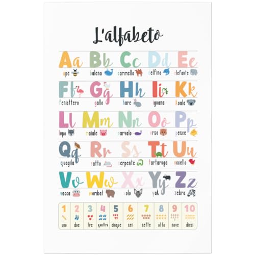 JUNIWORDS Poster, Lernposter, Alphabet mit Zahlen, Italienisch, 20 x 30 cm (1010203) von JUNIWORDS