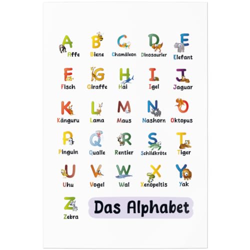 JUNIWORDS Poster, Lernposter, Alphabet mit süßen Tieren, 60 x 90 cm (1010199) von JUNIWORDS