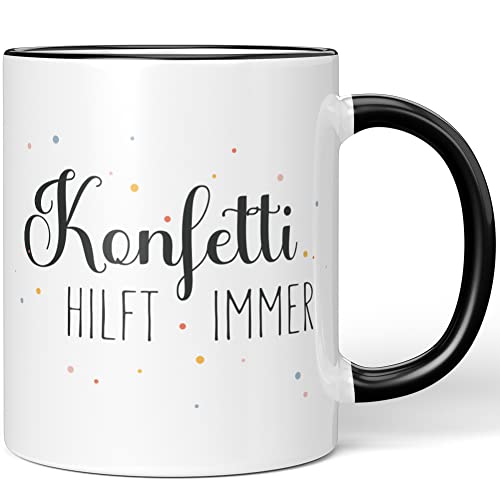 JUNIWORDS Tasse, Konfetti hilft Immer, Schwarz (1008867) von JUNIWORDS