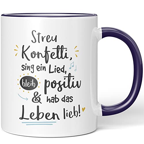 JUNIWORDS Tasse, Streu Konfetti, Sing EIN Lied, bleib positiv & hab das Leben lieb, Lila (1007321) von JUNIWORDS