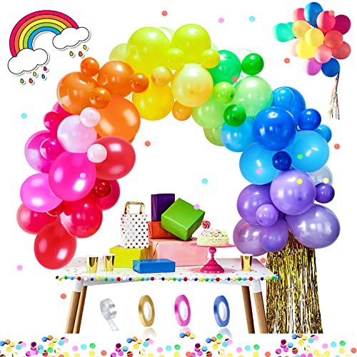Luftballon Girlande, Regenbogen Ballons Girlande Party Geburtstagsdekorationen Bunt Latex Helium Ballons und 5M Ballonkette für Geburtstagsfeiern, Hochzeiten, Jubiläum,Babyparty Konfetti +3 Bänder von VICTERR