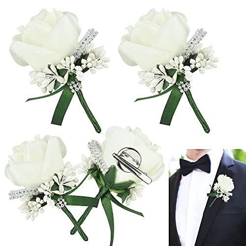 JUNMEIDO 4 Stück Boutonniere Rose Weiß Hochzeit Boutonniere Handarbeit Corsage Knopfloch Blumen Künstliche Hochzeit Prom Bankett Blumen Dekor mit Schleife & Clip für Bräutigam Herren Braut Frauen JUNMEIDO 4 Stück Boutonniere Rose Weiß Hochzeit Boutonniere Handarbeit Corsage Knopfloch Blumen Künstliche Hochzeit Prom Bankett Blumen Dekor mit Schleife & Clip für Bräutigam Herren Braut Frauen von JUNMEIDO