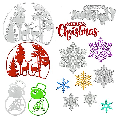 JUNMEIDO 7 Stück Christmas Stanzformen Weihnachten Schneeflocke Stanzform Schneemann Stanzschablone Metall Stanzschablonen Set Schablonen Weihnachten für DIY Scrapbook Karte Machen Bedarf (Silber) von JUNMEIDO