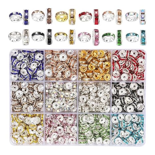 600/720/900pcs Sparkling Rondelle Spacer Perlen Für Armbänder Halsketten 8mm Strassstichstöcke Flachsbeulden Flache Runde Perlen von JUNNASALIKER