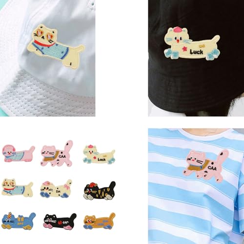 9 PCs Bestickte Flecken Cartoon Katzen Nähen Flecken Eisen Auf Flecken Dekorative Flecken Auf Flecken Für Kleiderbeutel Nähen von JUNNASALIKER