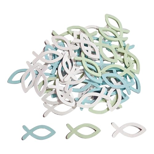 Holzfischausschnitte Taufen Konfetti 90pcs Mehrzweckreligiöser Zeremonie Tischdekoration Babyparty Partyzubehör von JUNNASALIKER