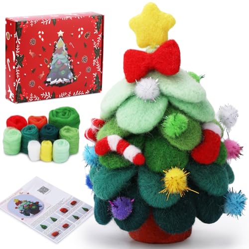 JUNNASALIKER Weihnachten Santa Deer Woll Filzwerkzeuge Set Handgefertigtes Filzmaterialpaket Nicht Feindliche Nadel Filzen Starter Kits von JUNNASALIKER
