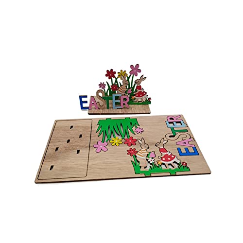 Osterholzhell Hasen Ornament Holz Eierblume Dekorative Holzhandwerk Für Heimfest Desktop Dekoration Bunt Gestrichene Kunst Geschenk von JUNNASALIKER