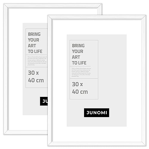 JUNOMI® 2 x Bilderrahmen 30 x 40 cm Holz | Farbe Weiß | Bilderrahmen Weiß mit bruchsicherem Acryl-Glas | Bilderrahmen Holz von JUNOMI