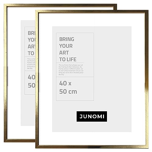 JUNOMI® 2 x Bilderrahmen 40 x 50 cm Holz | Farbe Gold | Bilderrahmen Gold mit bruchsicherem Acryl-Glas | Bilderrahmen Holz von JUNOMI