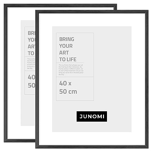 JUNOMI® 2 x Bilderrahmen 40 x 50 cm Holz | Farbe Schwarz | Bilderrahmen Schwarz mit bruchsicherem Acryl-Glas | Bilderrahmen Holz von JUNOMI