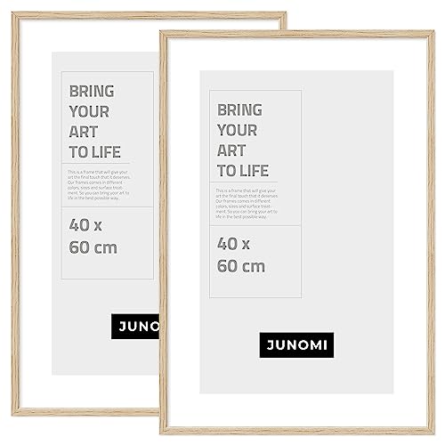 JUNOMI® 2 x Bilderrahmen 40 x 60 cm Holz | Farbe Eiche | Mit Bruchsicherem Acryl-Glas von JUNOMI