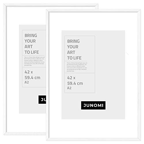 JUNOMI® 2 x Bilderrahmen DIN A2 Holz | Farbe Weiß | 42 x 59,4 cm Mit Bruchsicherem Acryl-Glas von JUNOMI