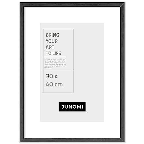 JUNOMI® Bilderrahmen 30 x 40 cm Holz | Farbe Schwarz | Bilderrahmen Schwarz mit bruchsicherem Acryl-Glas | Bilderrahmen Holz von JUNOMI