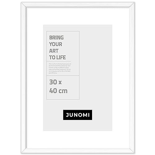JUNOMI® Bilderrahmen 30 x 40 cm Holz | Farbe Weiß | Bilderrahmen Weiß mit bruchsicherem Acryl-Glas | Bilderrahmen Holz von JUNOMI