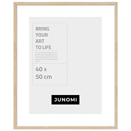 JUNOMI® Bilderrahmen 40 x 50 cm Holz | Farbe Eiche | Bilderrahmen Eiche mit bruchsicherem Acryl-Glas | Bilderrahmen Holz von JUNOMI
