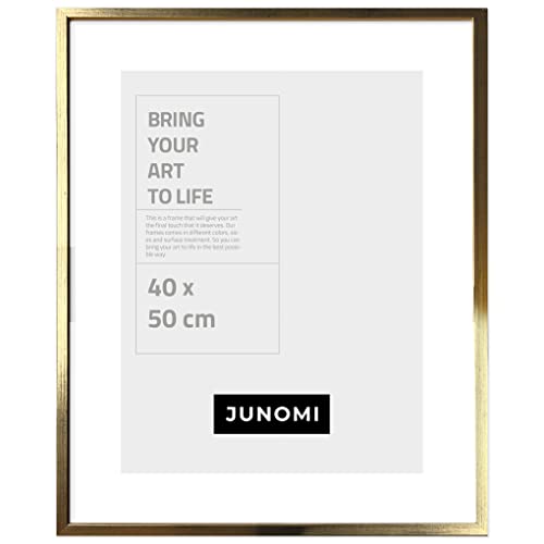 JUNOMI® Bilderrahmen 40 x 50 cm Holz | Farbe Gold | Bilderrahmen Gold mit bruchsicherem Acryl-Glas | Bilderrahmen Holz von JUNOMI