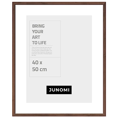 JUNOMI® Bilderrahmen 40 x 50 cm Holz | Farbe Walnuss | Bilderrahmen braun mit bruchsicherem Acryl-Glas | Bilderrahmen Holz von JUNOMI
