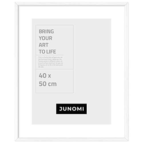 JUNOMI® Bilderrahmen 40 x 50 cm Holz | Farbe Weiß | Bilderrahmen Weiß mit bruchsicherem Acryl-Glas | Bilderrahmen Holz von JUNOMI