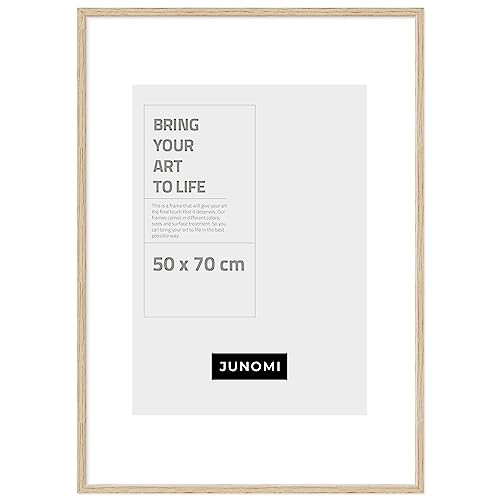 JUNOMI® Bilderrahmen 50 x 70 cm Holz | Farbe Eiche | Bilderrahmen Farbe Eiche mit bruchsicherem Acryl-Glas | Bilderrahmen Holz von JUNOMI